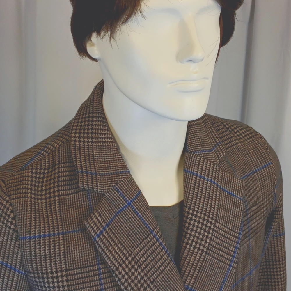 TRF_Outerwear women's blue & black wool blend double breasted trench coat. Med